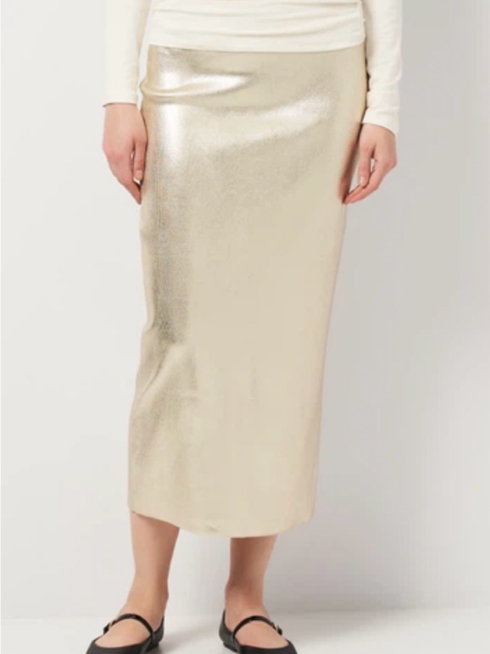 Zara Metallic Gold Midi Pencil Skirt